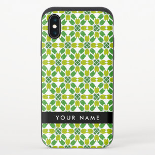 Leaf Pattern, Green Leaves, Your Name iPhone XS Slider Case