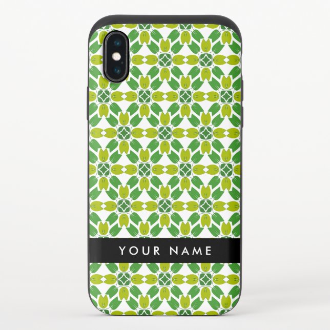 Leaf Pattern, Green Leaves, Your Name Uncommon iPhone Case (Back)