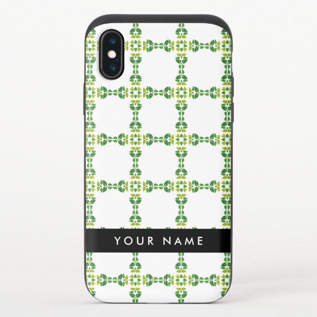 Leaf Pattern, Green Leaves, Your Name Uncommon iPhone Case (Back)