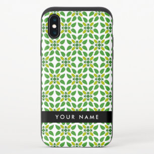 Leaf Pattern, Green Leaves, Your Name iPhone XS Slider Case
