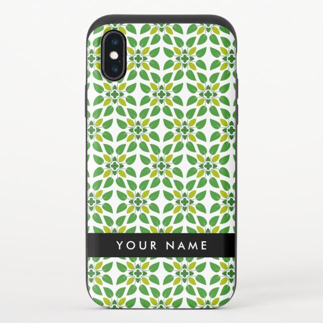 Leaf Pattern, Green Leaves, Your Name Uncommon iPhone Case (Back)