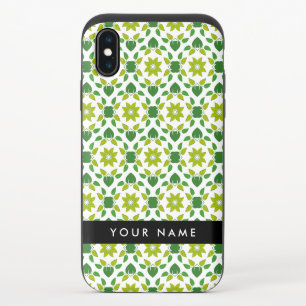 Leaf Pattern, Green Leaves, Your Name iPhone XS Slider Case