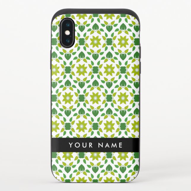 Leaf Pattern, Green Leaves, Your Name Uncommon iPhone Case (Back)