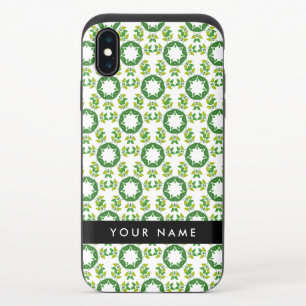 Leaf Pattern, Green Leaves, Your Name iPhone XS Slider Case