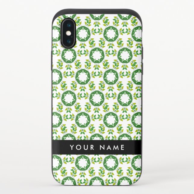 Leaf Pattern, Green Leaves, Your Name Uncommon iPhone Case (Back)