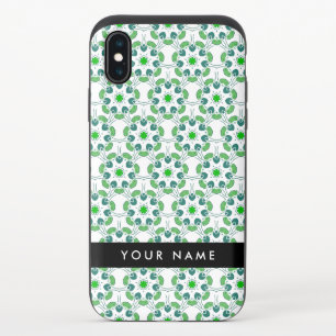 Leaf Pattern, Green Leaves, Your Name iPhone XS Slider Case