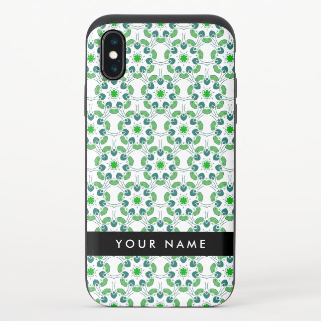 Leaf Pattern, Green Leaves, Your Name Uncommon iPhone Case (Back)