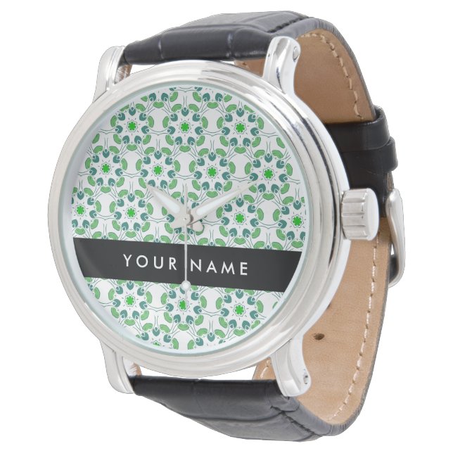 Leaf Pattern, Green Leaves, Your Name Watch (Angled)