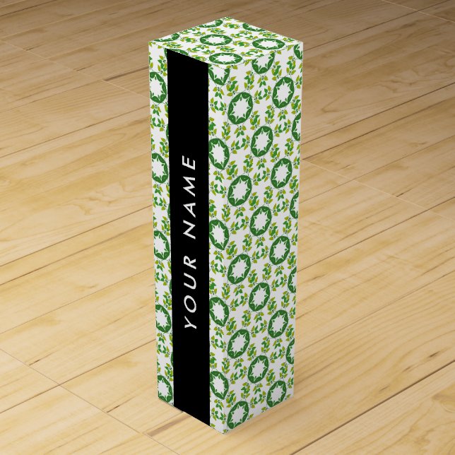 Leaf Pattern, Green Leaves, Your Name Wine Box (Front)