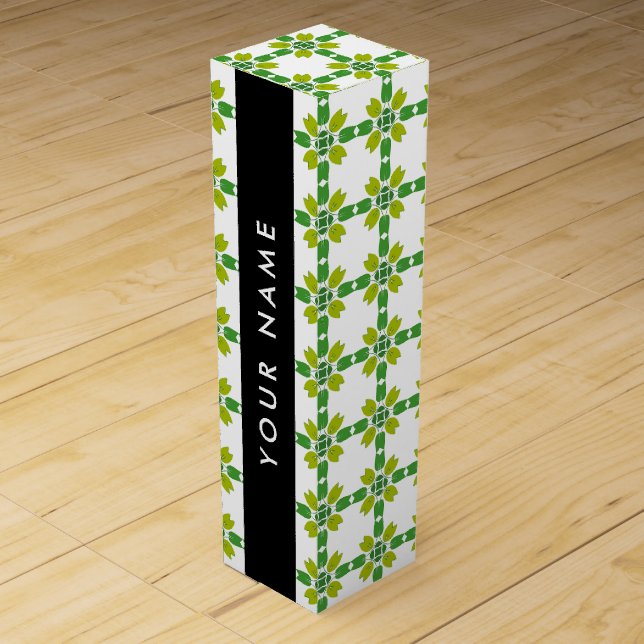 Leaf Pattern, Green Leaves, Your Name Wine Box (Front)