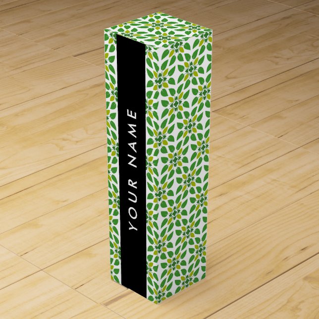 Leaf Pattern, Green Leaves, Your Name Wine Box (Front)