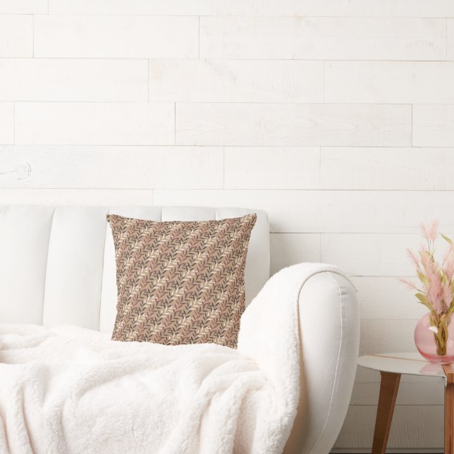 Leaf Pattern in Earth Tones Throw Pillow (Couch)