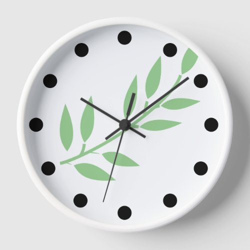 Leaf Pattern Minimal Sage Green White Simple Gift Clock