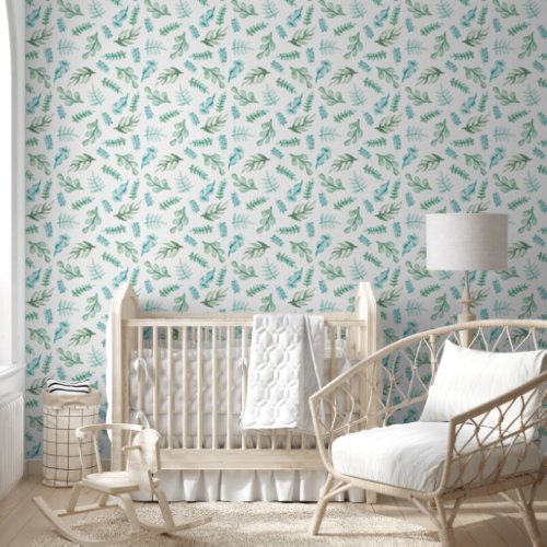 Leaf pattern mural watercolor leaves seamless baby wallpaper 