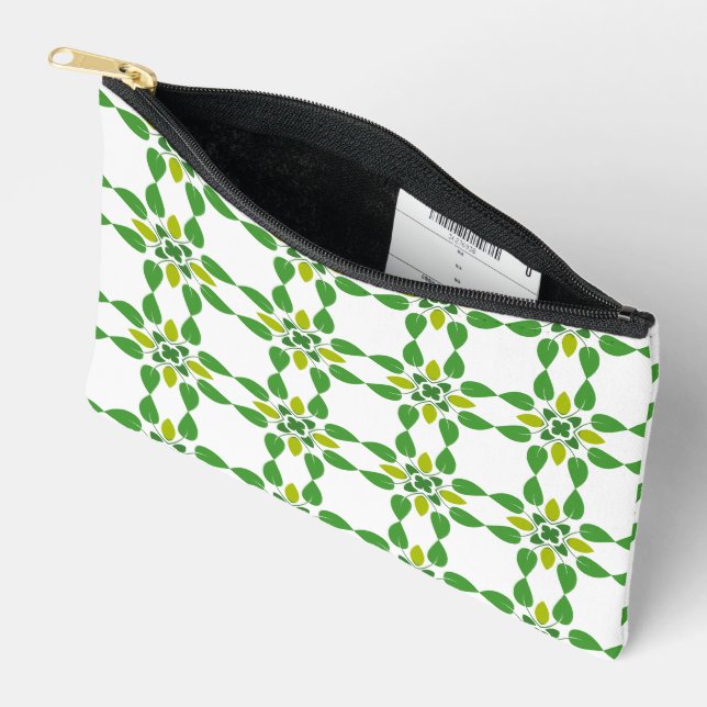 Leaf Pattern, Pattern Of Leaves, Green Leaves Accessory Pouch (Open)