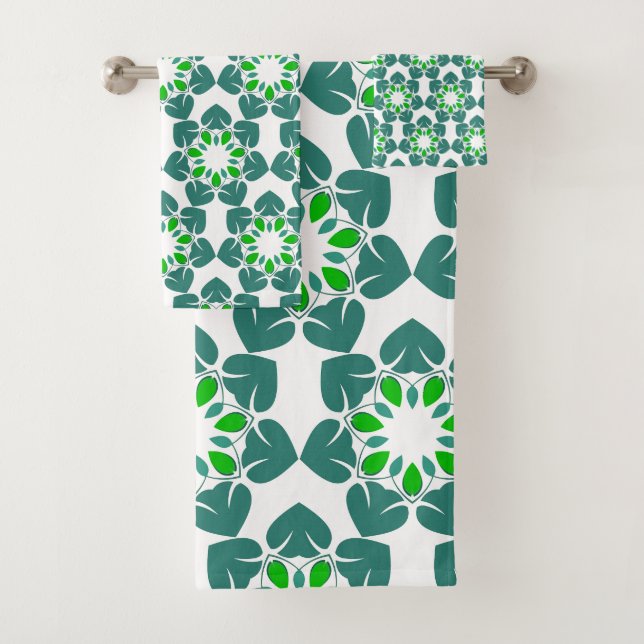 Leaf Pattern, Pattern Of Leaves, Green Leaves Bath Towel Set (Insitu)