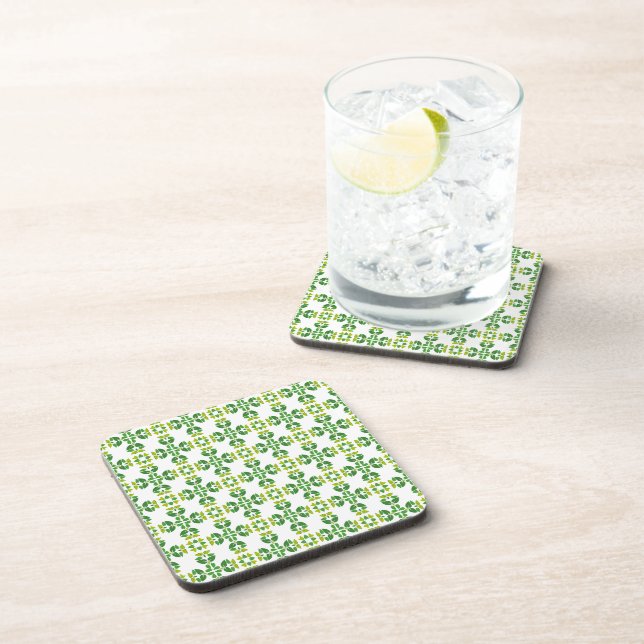 Leaf Pattern, Pattern Of Leaves, Green Leaves Beverage Coaster (Right Side)