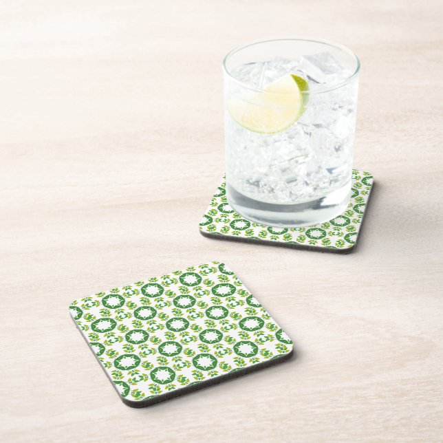 Leaf Pattern, Pattern Of Leaves, Green Leaves Beverage Coaster (Right Side)