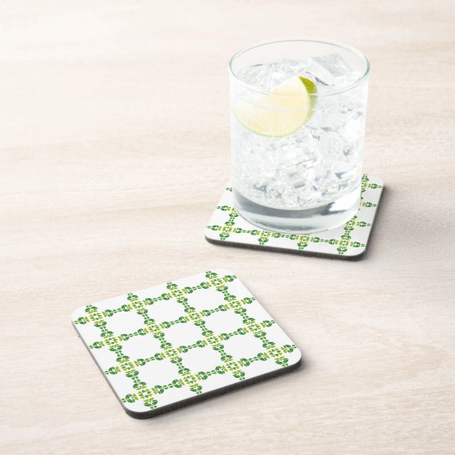 Leaf Pattern, Pattern Of Leaves, Green Leaves Beverage Coaster (Right Side)