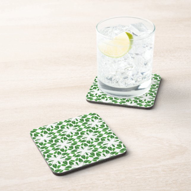 Leaf Pattern, Pattern Of Leaves, Green Leaves Beverage Coaster (Right Side)