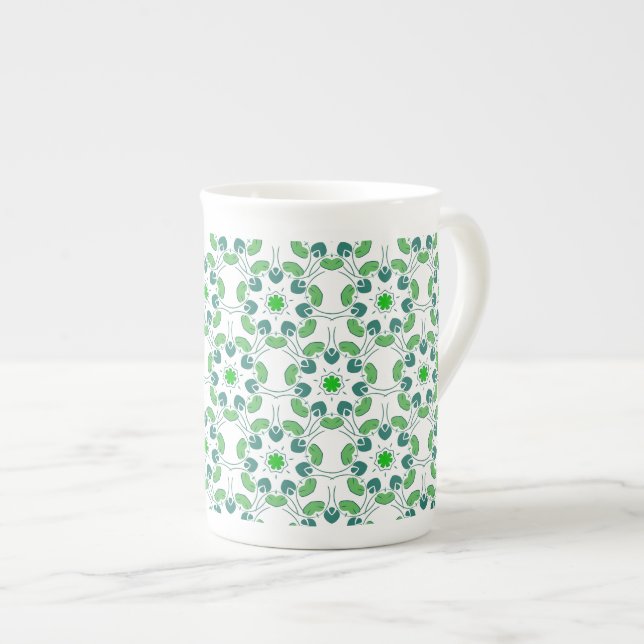 Leaf Pattern, Pattern Of Leaves, Green Leaves Bone China Mug (Front Right)