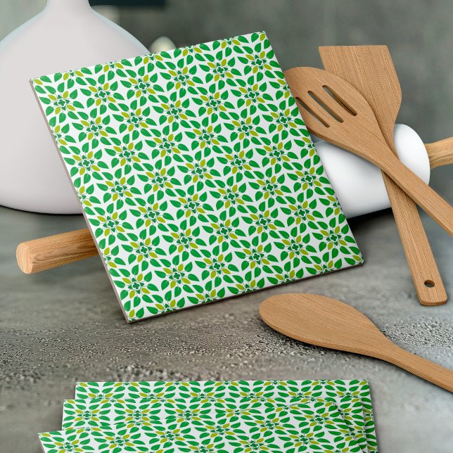 Leaf Pattern, Pattern Of Leaves, Green Leaves Ceramic Tile (Creator Uploaded)