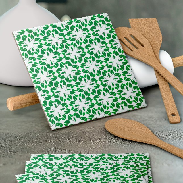 Leaf Pattern, Pattern Of Leaves, Green Leaves Ceramic Tile (Creator Uploaded)