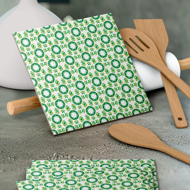 Leaf Pattern, Pattern Of Leaves, Green Leaves Ceramic Tile (Creator Uploaded)