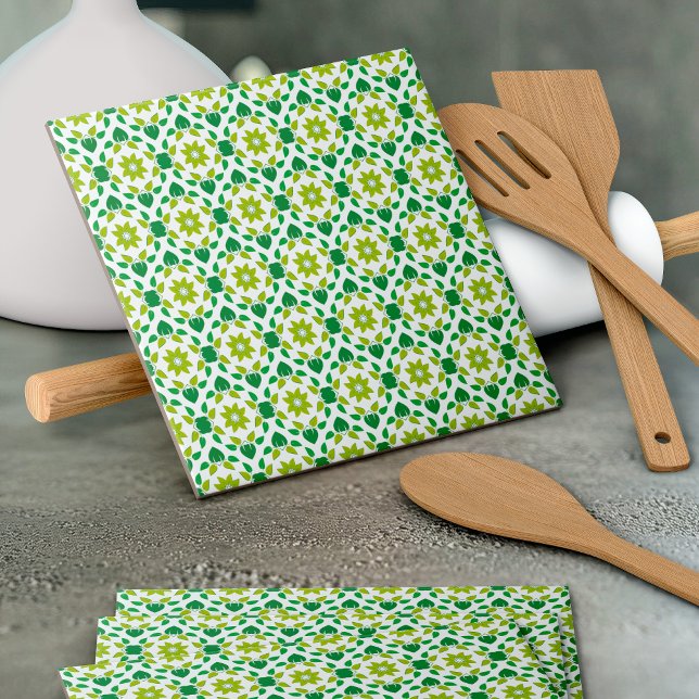 Leaf Pattern, Pattern Of Leaves, Green Leaves Ceramic Tile (Creator Uploaded)