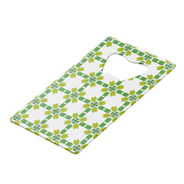 Leaf Pattern, Pattern Of Leaves, Green Leaves Credit Card Bottle Opener (Front Angled)