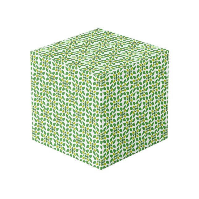 Leaf Pattern, Pattern Of Leaves, Green Leaves Cube (Front Angled)