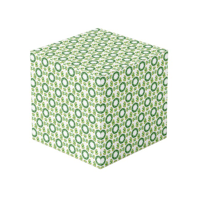 Leaf Pattern, Pattern Of Leaves, Green Leaves Cube (Front Angled)