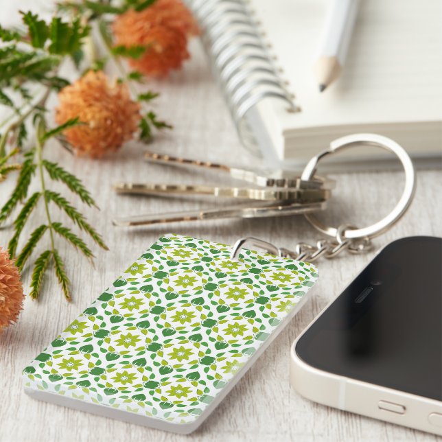 Leaf Pattern, Pattern Of Leaves, Green Leaves Keychain (Front Right)