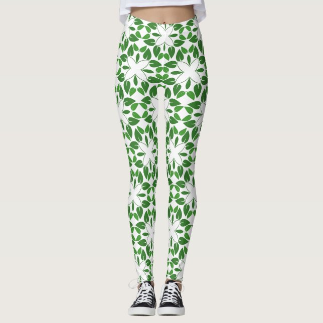 Leaf Pattern, Pattern Of Leaves, Green Leaves Leggings (Front)
