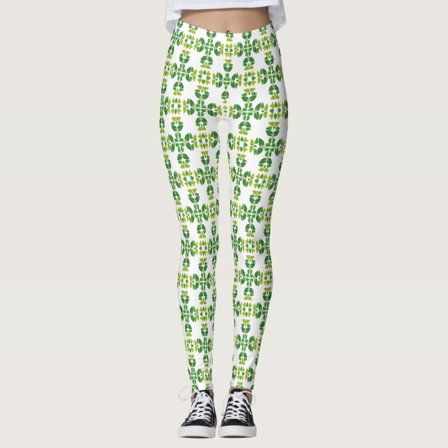 Leaf Pattern, Pattern Of Leaves, Green Leaves Leggings (Front)