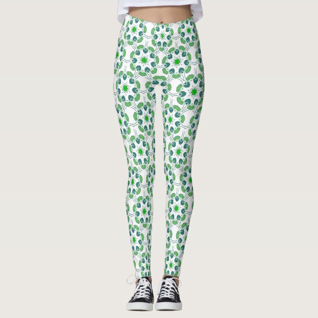 Leaf Pattern, Pattern Of Leaves, Green Leaves Leggings (Front)