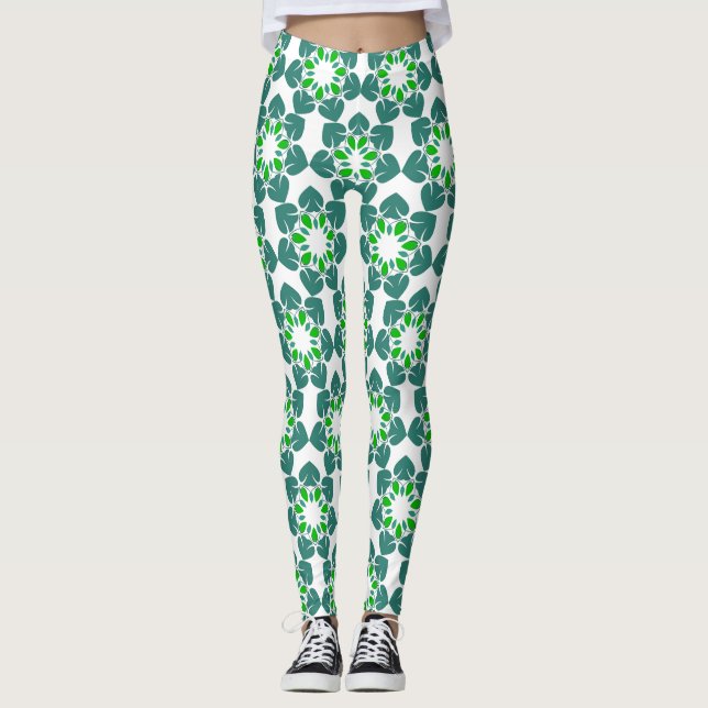 Leaf Pattern, Pattern Of Leaves, Green Leaves Leggings (Front)