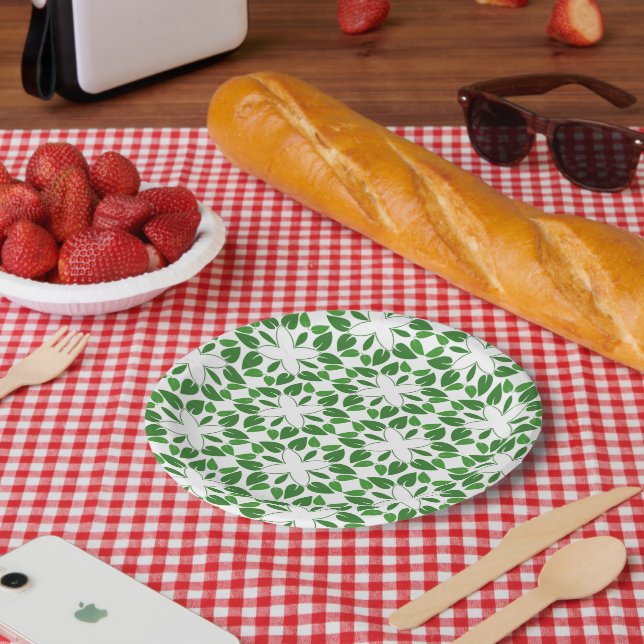 Leaf Pattern, Pattern Of Leaves, Green Leaves Paper Plates (Picnic)