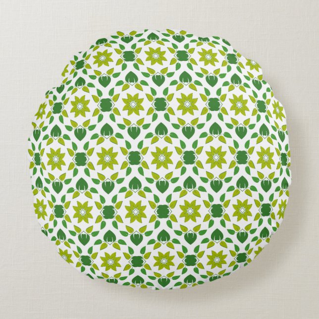Leaf Pattern, Pattern Of Leaves, Green Leaves Round Pillow (Front)
