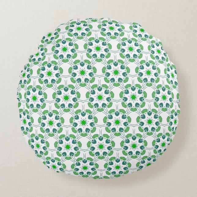 Leaf Pattern, Pattern Of Leaves, Green Leaves Round Pillow (Front)