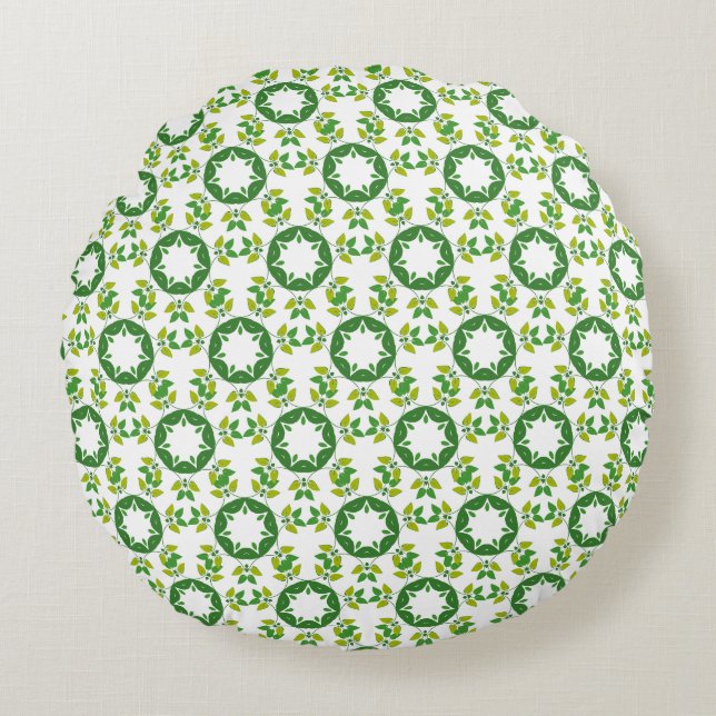 Leaf Pattern, Pattern Of Leaves, Green Leaves Round Pillow (Front)
