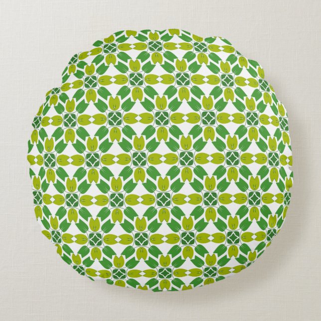 Leaf Pattern, Pattern Of Leaves, Green Leaves Round Pillow (Front)