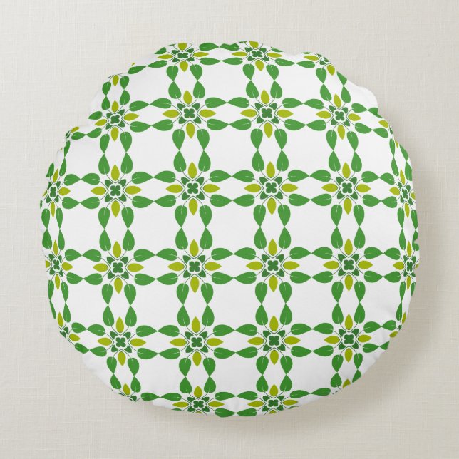 Leaf Pattern, Pattern Of Leaves, Green Leaves Round Pillow (Front)