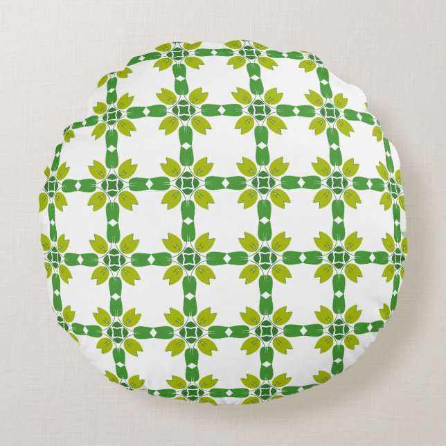 Leaf Pattern, Pattern Of Leaves, Green Leaves Round Pillow (Front)