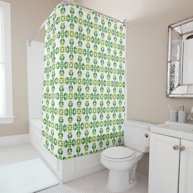 Leaf Pattern, Pattern Of Leaves, Green Leaves Shower Curtain (In Situ)