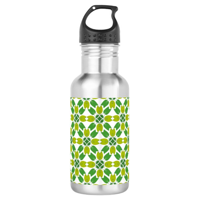 Leaf Pattern, Pattern Of Leaves, Green Leaves Stainless Steel Water Bottle (Front)