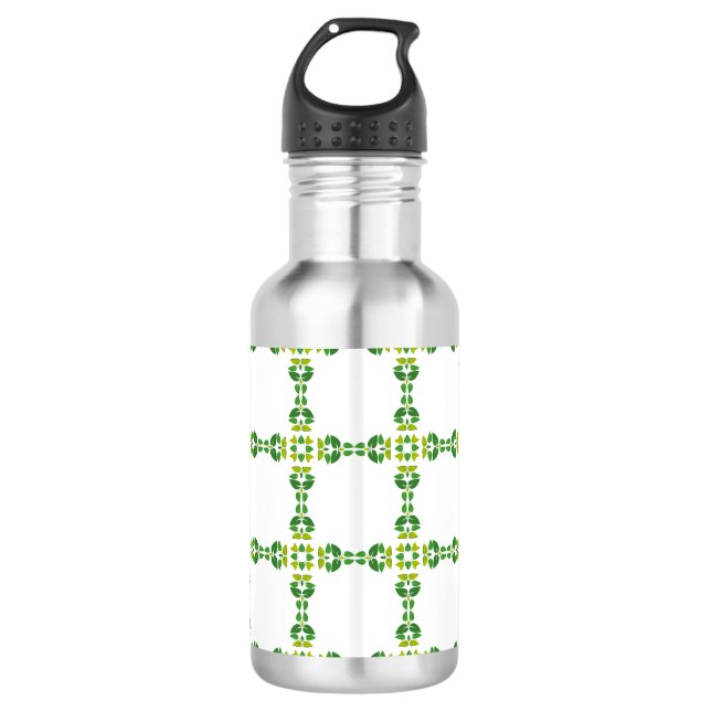 Leaf Pattern, Pattern Of Leaves, Green Leaves Stainless Steel Water Bottle (Front)