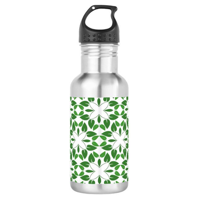 Leaf Pattern, Pattern Of Leaves, Green Leaves Stainless Steel Water Bottle (Front)