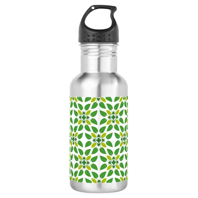 Leaf Pattern, Pattern Of Leaves, Green Leaves Stainless Steel Water Bottle (Front)