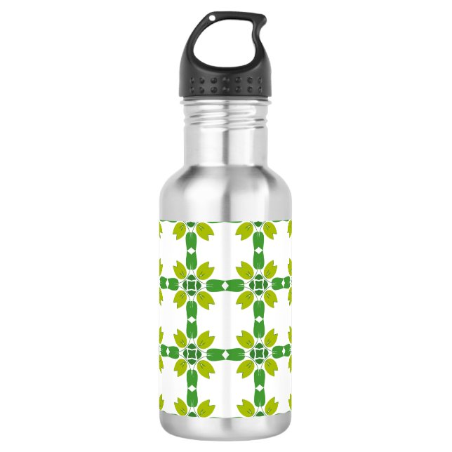 Leaf Pattern, Pattern Of Leaves, Green Leaves Stainless Steel Water Bottle (Front)